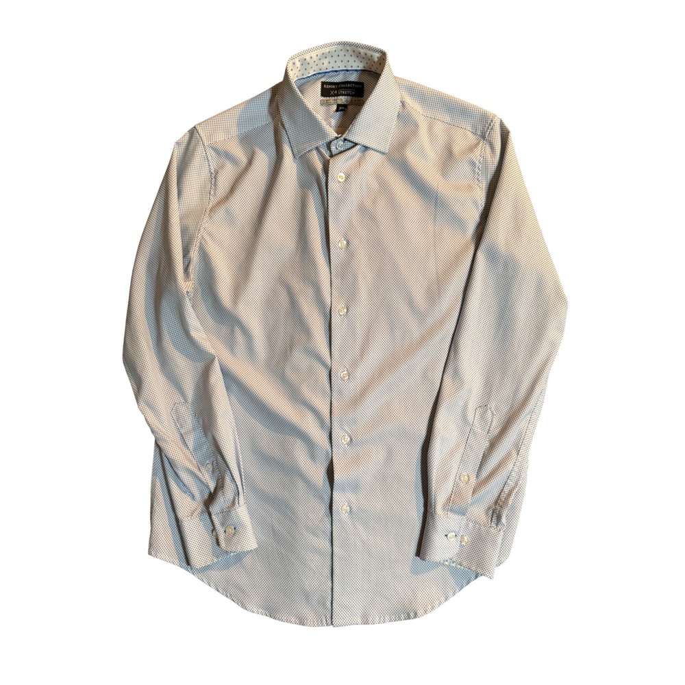 Report Collection X4 Stretch Dress Shirt Mens M 15.5 34 Blue White Slim Fit